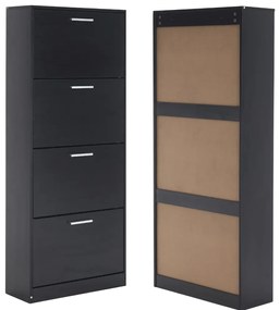 Scarpiera Salvaspazio da Ingresso 4 Ante Moderna Slim in Legno Melaminico - Nero 63x24x155 cm