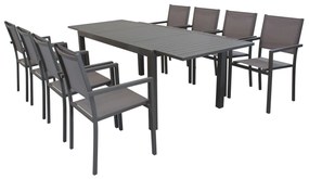 DEXTER - set tavolo in alluminio cm 160/240 x 90 x 75 h con 8 poltrone Venus