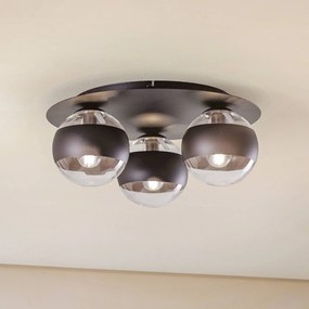 EMIBIG LIGHTING Plafoniera Kenzo, rotonda, nera/trasparente, a 3 luci