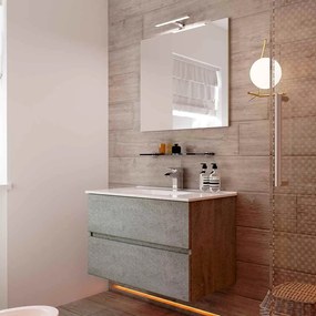 Mobile da bagno sospeso due cassetti cemento con specchio Roxy