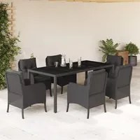 Set da Pranzo da Giardino 7 pz Nero con Cuscini in Polyrattan 3211852