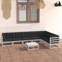 Set Divani da Giardino 8 pz Cuscini Bianchi Massello di Pino 3076800