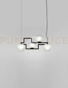 Globose sospensione 4 bianco sfumato nero opaco 4 luci attacco e14