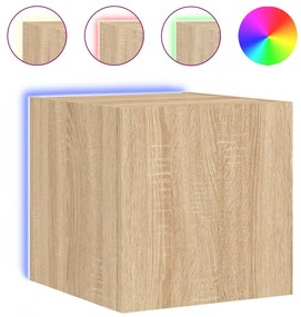 Mobile tv a parete con luci led rovere sonoma 30,5x35x80 cm