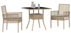 Set da pranzo per giardino  3 pezzi beige polirattan