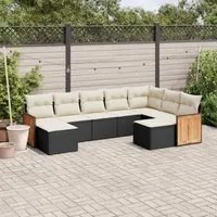 Set Divani da Giardino 9 pz con Cuscini Nero in Polyrattan 3260621