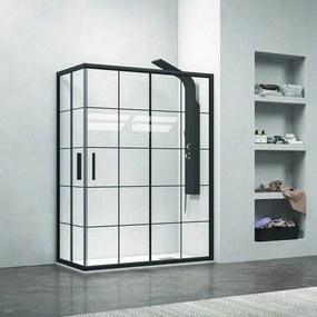 Box doccia 100x80 telaio nero opaco vetro a quadrati neri NICO-B1000 - KAMALU