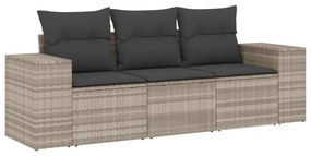 Set divano da giardino 3pz con cuscini grigio chiaro polyrattan