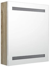 Armadietto bagno con specchio e led bianco e rovere 50x14x60 cm