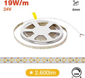 Striscia LED 24V 19W/m Tagliabile ogni 6mm Professionale - IP20 - 5 metri
