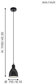 Eglo 49464 - Lampadario PRIDDY 1xE27/60W/230V