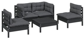 Set divani da giardino 5 pz con cuscini legno massello di pino