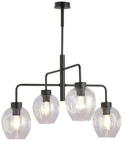 Lampadario Moderno 4 Luci Auriga In Accaio Nero E Vetro Trasparente