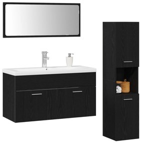Set mobili bagno  set 3 pezzi quercia nera legno ingegnerizzato