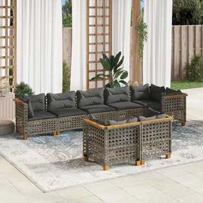 Set divano da giardino 8 pz con cuscini grigio in polyrattan