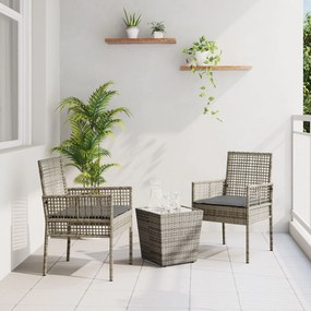 Set bistro da giardino 3 pezzi con cuscini grigio in polyrattan