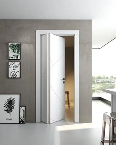 Porta interna pieghevole a libro asimmetrica Venezia25 in legno di abete laccato colore bianco, L 80 x H 210 cm, apertura a sinistra