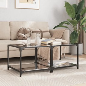 Tavolini Da Salotto Con Piano Vetro Nero 2pz 50x50x40cm Acciaio /