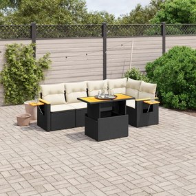 Set Divano da Giardino 6 pz con Cuscini Nero in Polyrattan