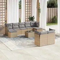 Set Divano da Giardino 10 pz con Cuscini Beige in Polyrattan 3250158