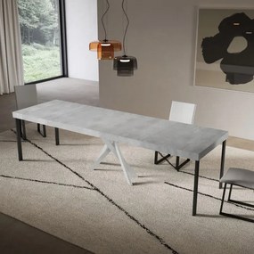 Consolle allungabile Libo Premium - Cemento gambe bianche 90x40/300 cm
