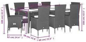 Set da pranzo da giardino 9 pz con cuscini beige in polyrattan