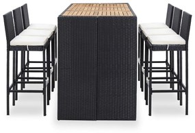 Set da bar da giardino 7 pz con cuscini in polyrattan nero