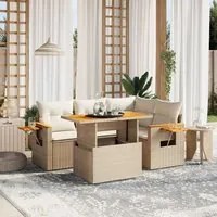 Set Divano da Giardino 5 pz con Cuscini Beige in Polyrattan 3271737