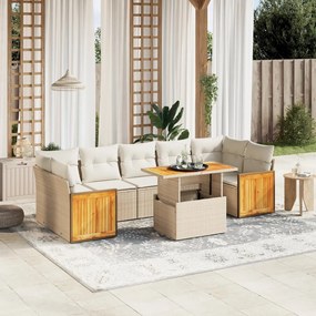 Set divano da giardino 8 pz con cuscini beige in polyrattan