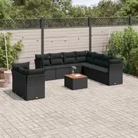 Set Divani da Giardino 11 pz con Cuscini in Polyrattan Nero 3256041