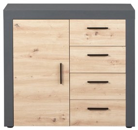 Credenza 1 anta 4 cassetti in laminato antracite e quercia