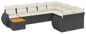 Set Divani da Giardino 10pz con Cuscini in Polyrattan Nero