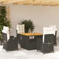 Set da Pranzo da Giardino 5 pz Nero con Cuscini in Polyrattan 3277438