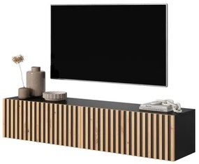 Mobile TV Sospeso Listellato 140 Cm Nero E Rovere Astra
