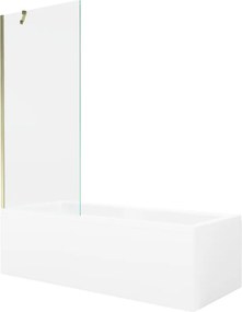 Mexen Cubik vasca da bagno rettangolare 160 x 70 cm con rivestimento e paravento ad 1 anta 80 cm, trasparente, dorata