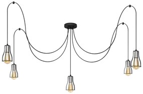 Lampadario a sospensione con filo TUBE 5xE27/15W/230V ragno nero/cromo