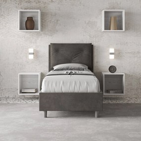 Letto singolo imbottito 80x210 microfibra Appia senza rete, con rete e contenitore, Grigio / Con Rete