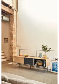 Cassettiera TV grigio antracite con impiallacciatura in rovere Yoko - Teulat