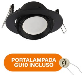 Portafaretto GU10 e MR16 Orientabile Tondo Foro Ø95mm Nero