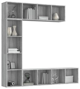 Set mobili libreria / porta tv 3 pz grigio sonoma 180x30x180 cm