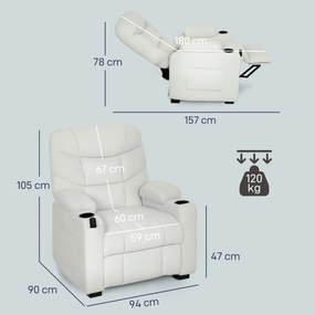 Poltrona Relax Elettrica 94x90x105 cm Reclinabile 150° con Poggiapiedi Funzione Memory Telecomando in Velluto Crema...