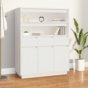 Credenza Bianca 89x40x116,5 Cm İn Legno Massello Di Pino /