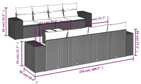 Set divano da giardino 9pz con cuscini grigio chiaro polyrattan