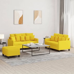 Set Di Divani 3 Pz Con Cuscini Giallo Chiaro İn Tessuto /