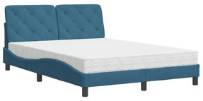 Letto con materasso blu 140x190 cm in velluto