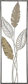 Pannello Decorativo In Ferro E Legno Foglie 30,5x1,9x91 Cm Oro E Argento Ver.A