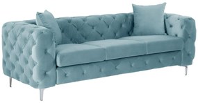 Divano 3 posti Chesterfield in velluto azzurro pastello - EDWINA