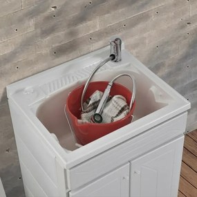 Vasca lavatoio 60x50 cm in resina bianca con pre fori per rubinetto