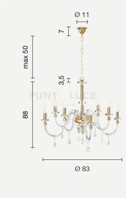 Lampadario dido 8 luci cristallo e cromo attacco e14 d.83cm