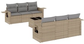 Set Divani da Giardino 7 pz con Cuscini Beige in Polyrattan